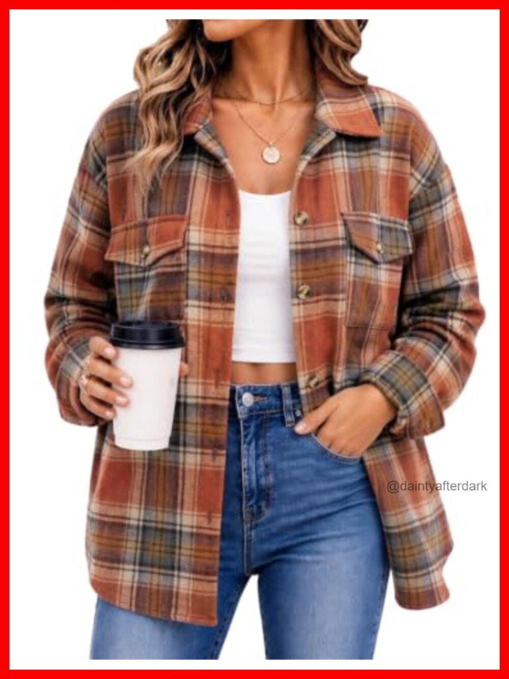 Women's Plaid Shacket Button Down Long Sleeve Casual Jacket